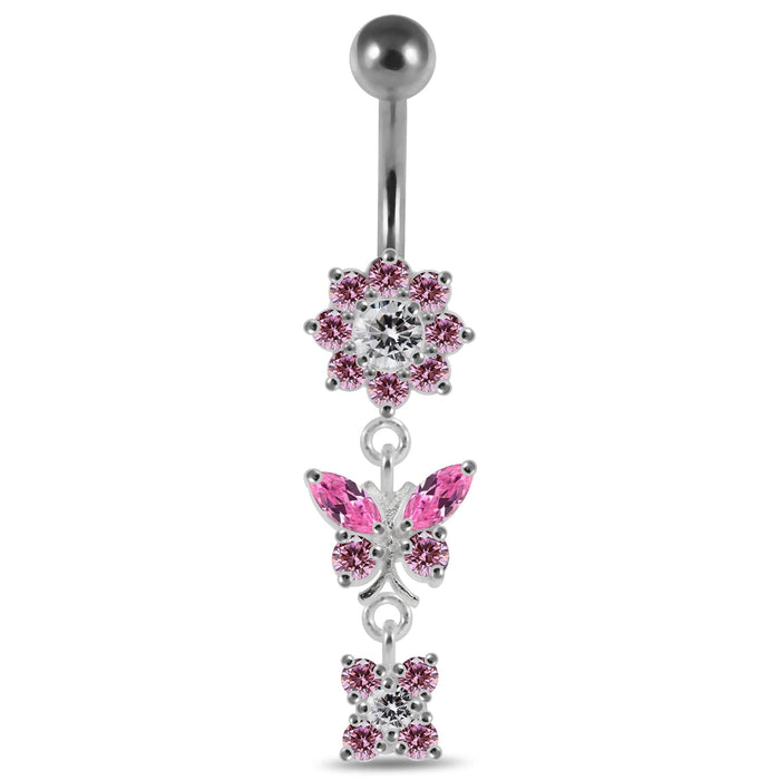 Reverse Banana Jeweled Flower Belly Ring - Monster Piercing