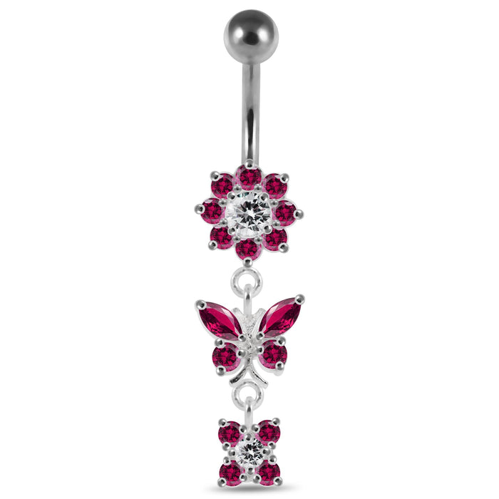 Reverse Banana Jeweled Flower Belly Ring - Monster Piercing