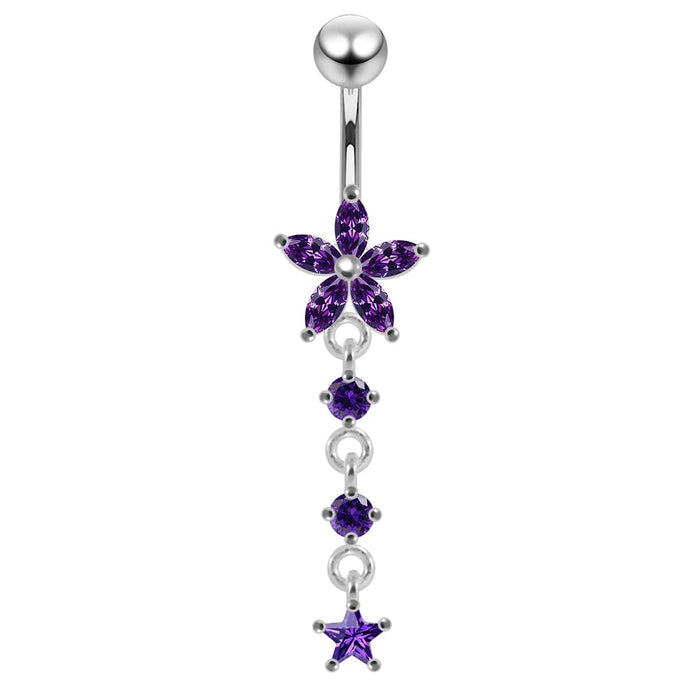 Jeweled Moving Flower Design Belly Ring - Monster Piercing