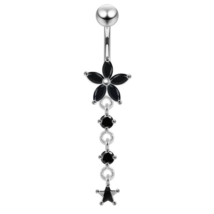 Jeweled Moving Flower Design Belly Ring - Monster Piercing