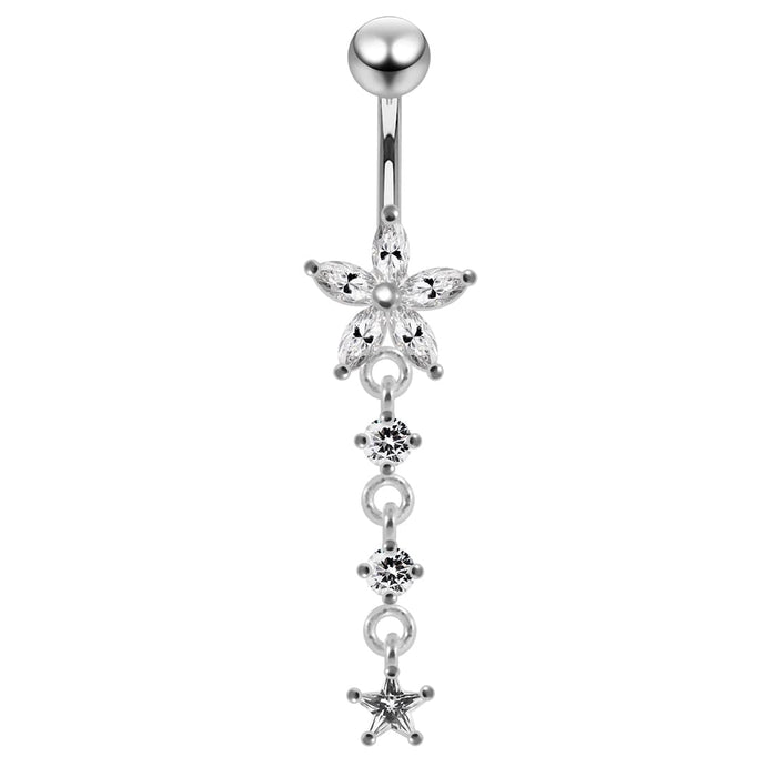 Jeweled Moving Flower Design Belly Ring - Monster Piercing