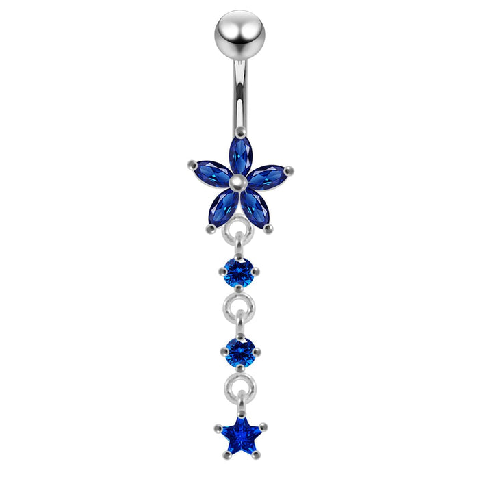 Jeweled Moving Flower Design Belly Ring - Monster Piercing