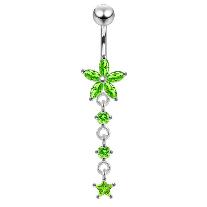 Jeweled Moving Flower Design Belly Ring - Monster Piercing