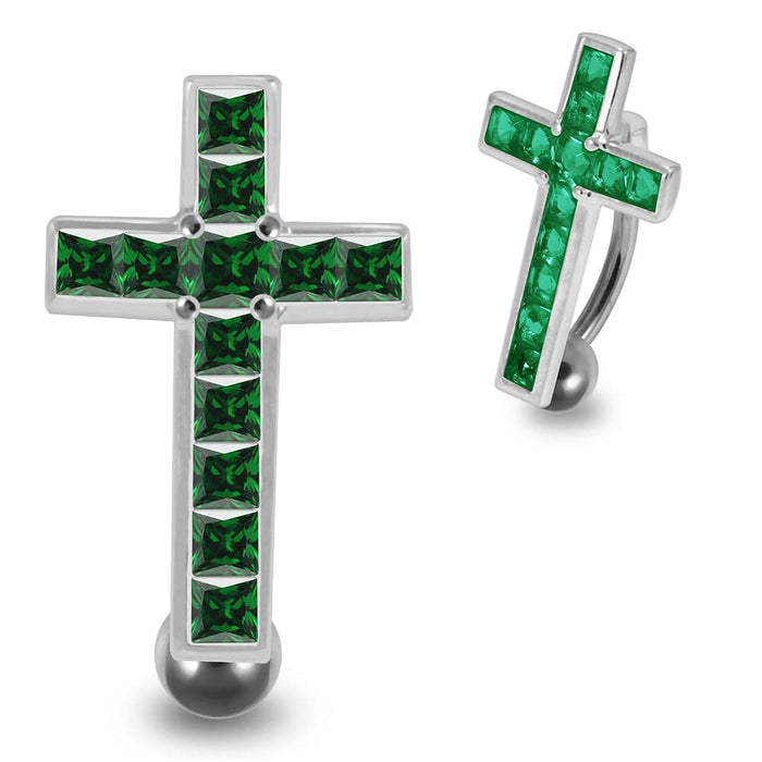 Jeweled Fancy Cross Design Belly Ring - Monster Piercing