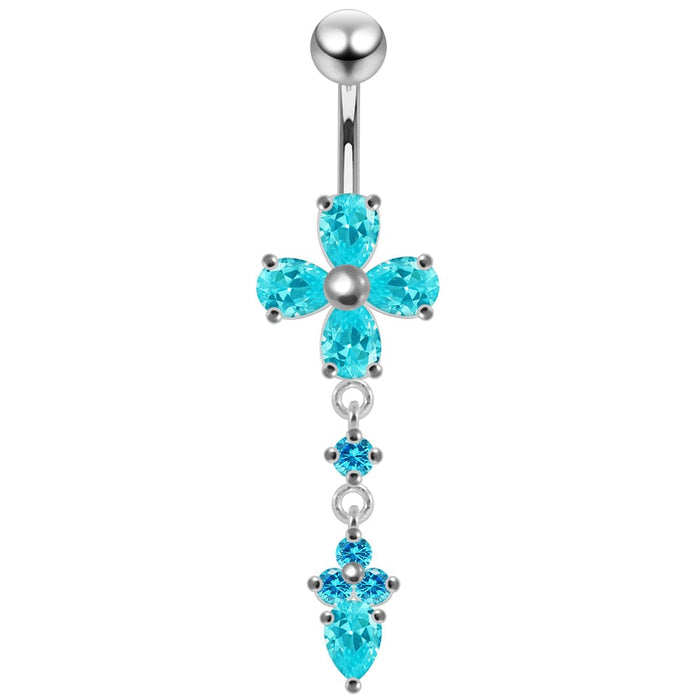 Moving Jeweled Cross Design Navel Body Jewelry - Monster Piercing