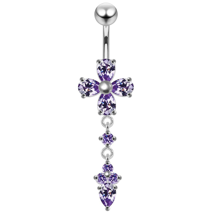 Moving Jeweled Cross Design Navel Body Jewelry - Monster Piercing