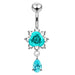 Moving Flower Design Jeweled Belly Ring - Monster Piercing