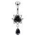 Moving Flower Design Jeweled Belly Ring - Monster Piercing