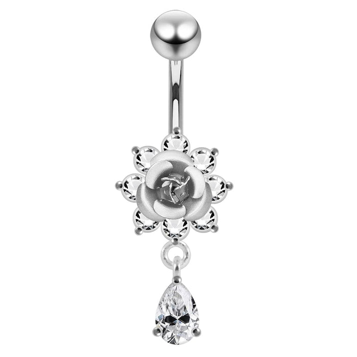 Moving Flower Design Jeweled Belly Ring - Monster Piercing