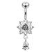 Moving Flower Design Jeweled Belly Ring - Monster Piercing