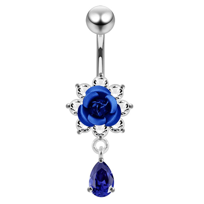 Moving Flower Design Jeweled Belly Ring - Monster Piercing