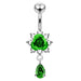 Moving Flower Design Jeweled Belly Ring - Monster Piercing