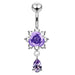 Moving Flower Design Jeweled Belly Ring - Monster Piercing