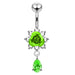 Moving Flower Design Jeweled Belly Ring - Monster Piercing