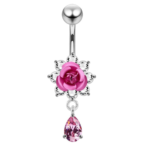 Moving Flower Design Jeweled Belly Ring - Monster Piercing