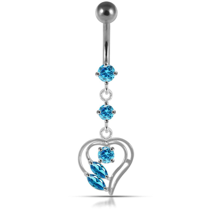 Fancy Jeweled Heart Navel Belly Bar - Monster Piercing