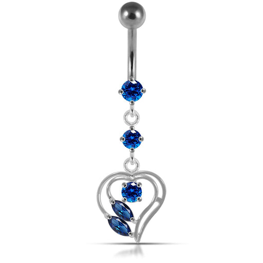 Fancy Jeweled Heart Navel Belly Bar - Monster Piercing