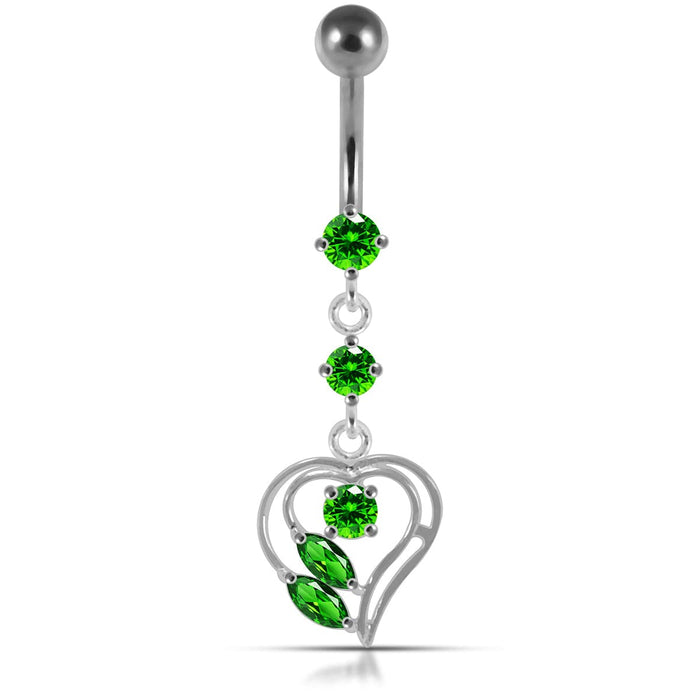 Fancy Jeweled Heart Navel Belly Bar - Monster Piercing