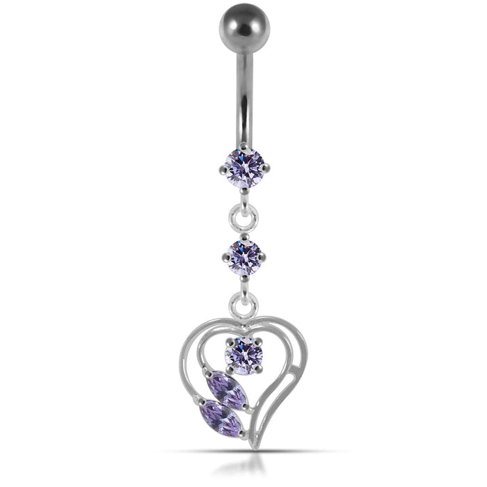 Fancy Jeweled Heart Navel Belly Bar - Monster Piercing