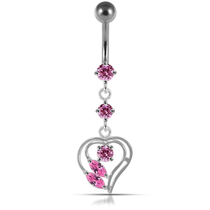 Fancy Jeweled Heart Navel Belly Bar - Monster Piercing