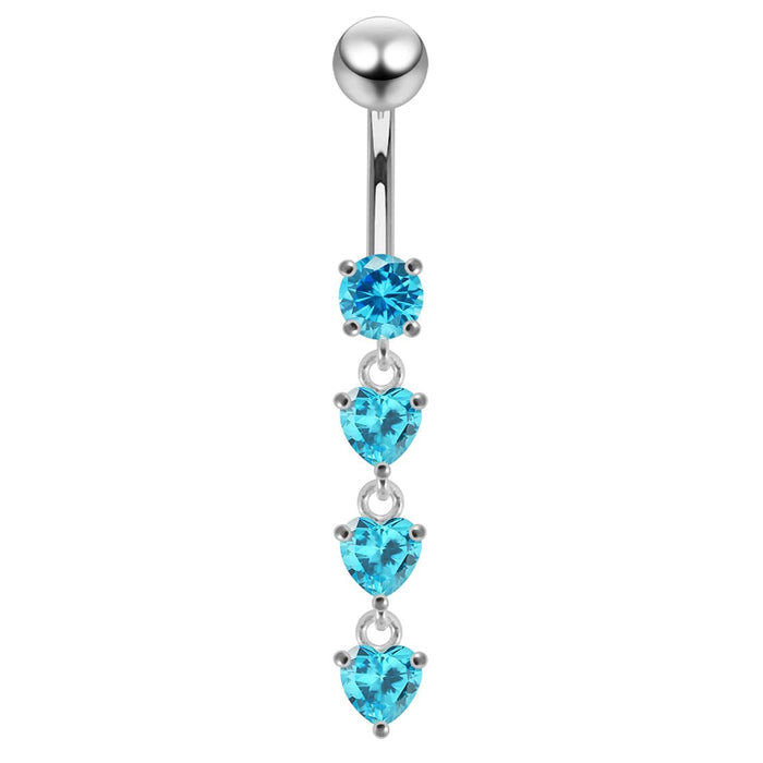 Dangling Jeweled Hearts Navel Ring - Monster Piercing