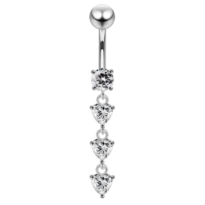 Dangling Jeweled Hearts Navel Ring - Monster Piercing