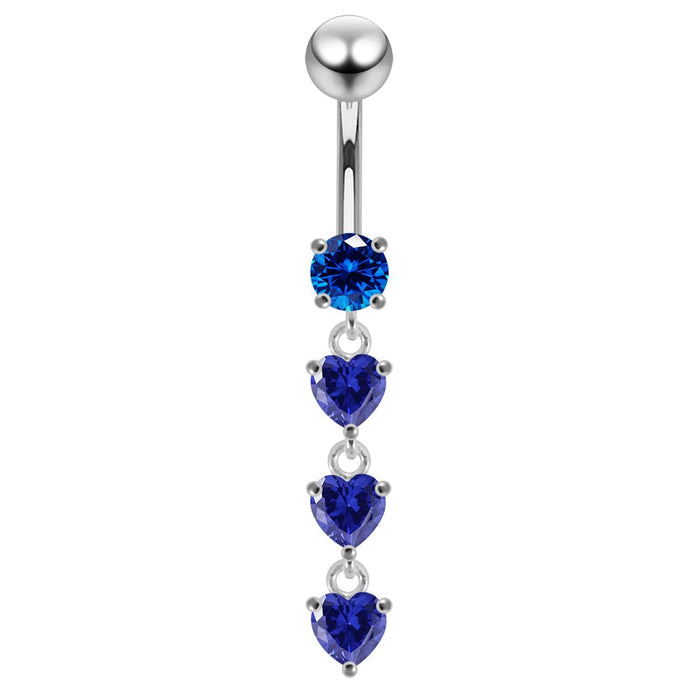 Dangling Jeweled Hearts Navel Ring - Monster Piercing