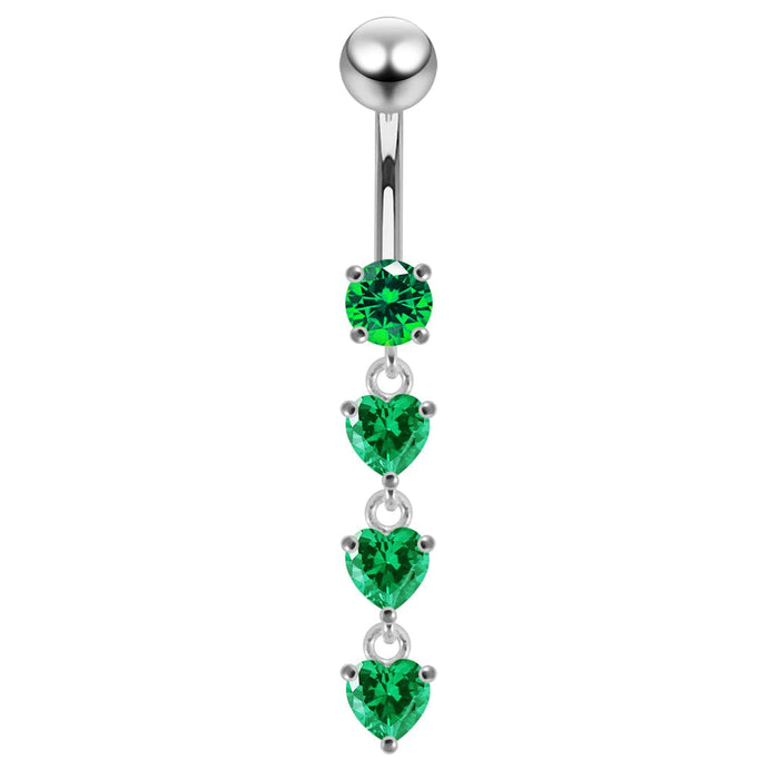 Dangling Jeweled Hearts Navel Ring - Monster Piercing