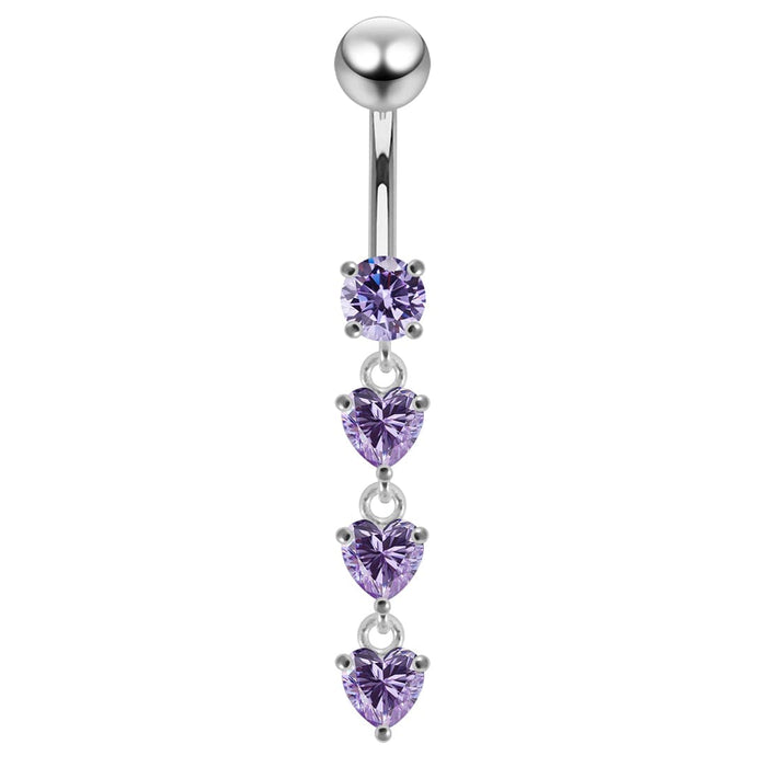 Dangling Jeweled Hearts Navel Ring - Monster Piercing