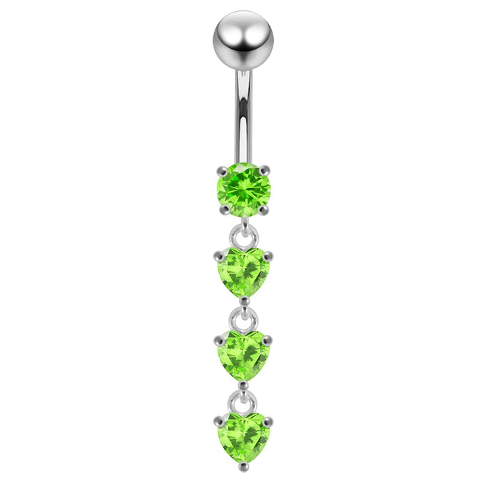 Dangling Jeweled Hearts Navel Ring - Monster Piercing