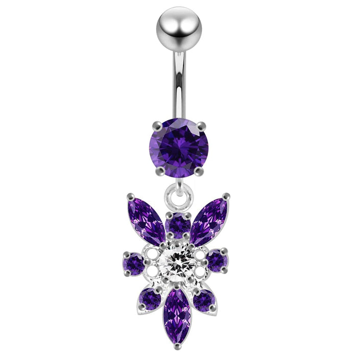 Dangling Jeweled Flower SS Navel Belly Ring - Monster Piercing