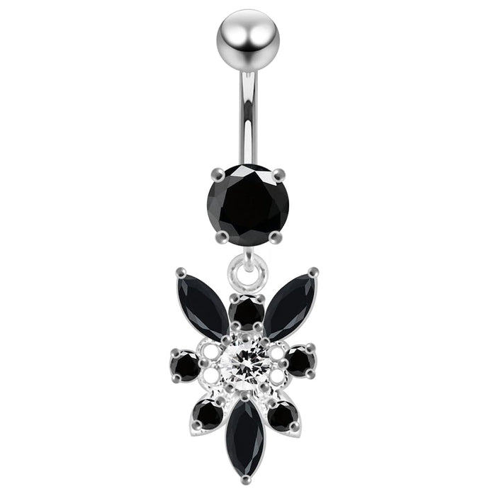 Dangling Jeweled Flower SS Navel Belly Ring - Monster Piercing