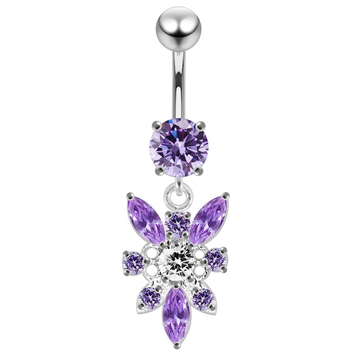 Dangling Jeweled Flower SS Navel Belly Ring - Monster Piercing