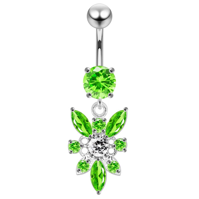 Dangling Jeweled Flower SS Navel Belly Ring - Monster Piercing