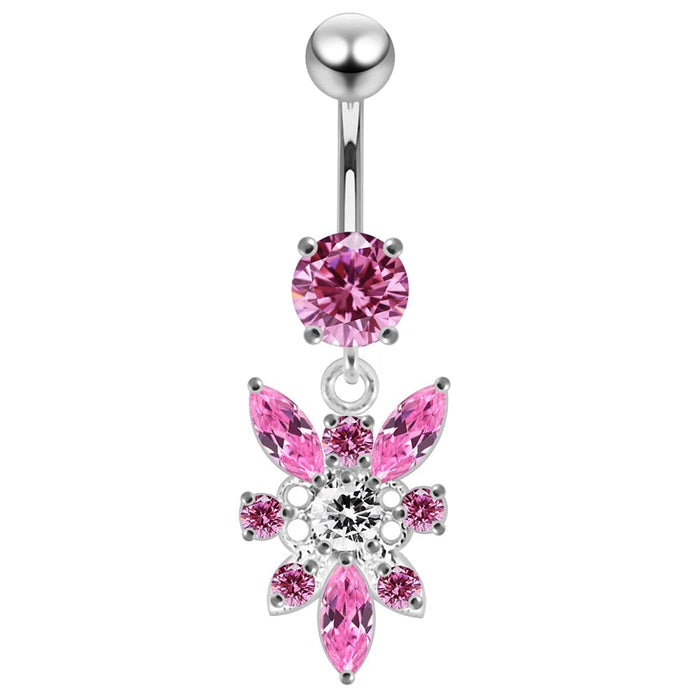 Dangling Jeweled Flower SS Navel Belly Ring - Monster Piercing