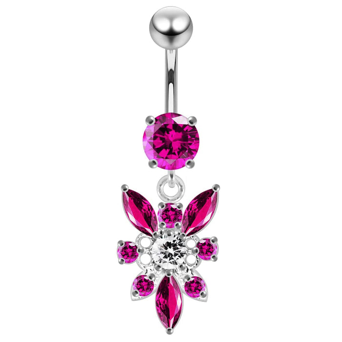 Dangling Jeweled Flower SS Navel Belly Ring - Monster Piercing