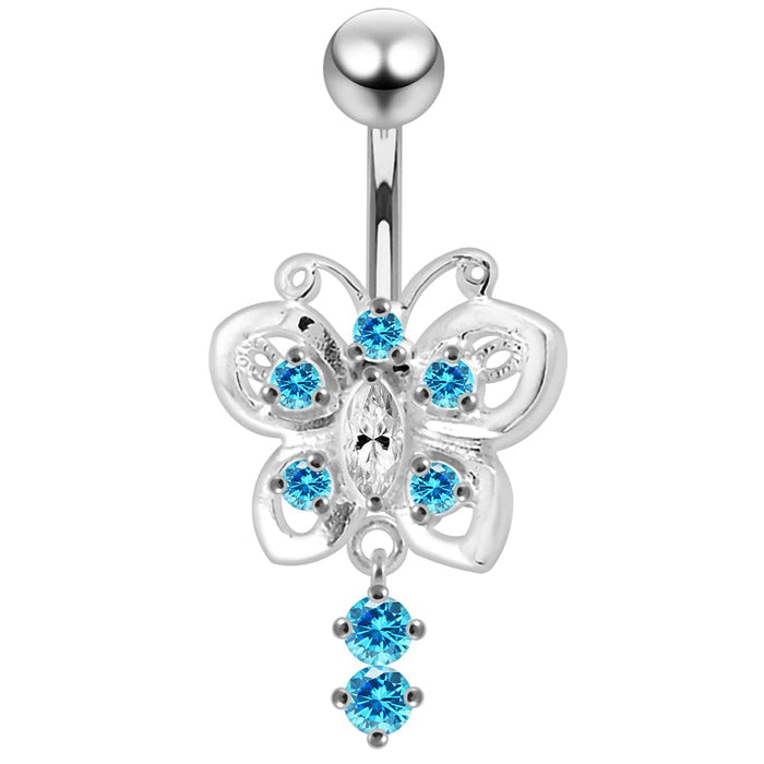 Moving fancy Jeweled Butterfly Curved Navel Ring - Monster Piercing