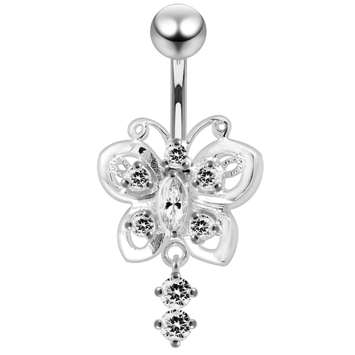 Moving fancy Jeweled Butterfly Curved Navel Ring - Monster Piercing