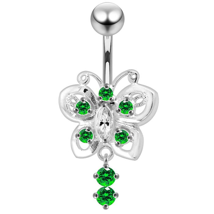 Moving fancy Jeweled Butterfly Curved Navel Ring - Monster Piercing