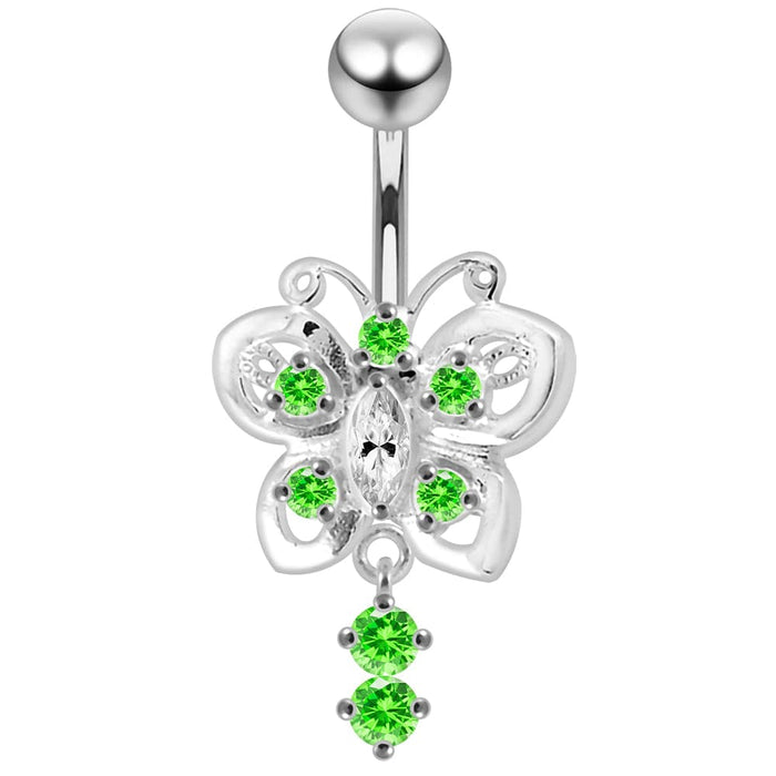 Moving fancy Jeweled Butterfly Curved Navel Ring - Monster Piercing