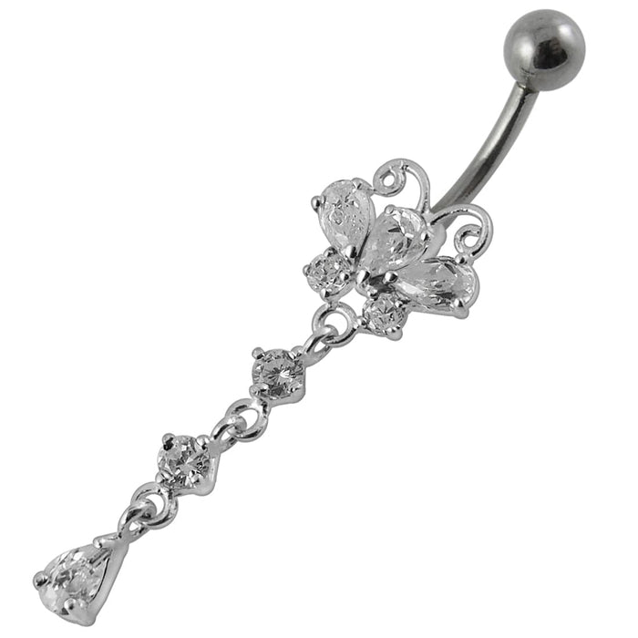 14 Gauge Moving Jeweled Butterfly Design Banana Bar Navel Ring - Monster Piercing