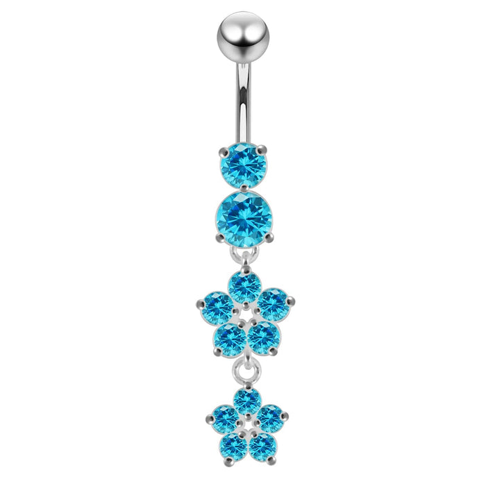 14 Gauge Moving Jeweled Flower Design Navel Ring - Monster Piercing