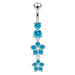 14 Gauge Moving Jeweled Flower Design Navel Ring - Monster Piercing