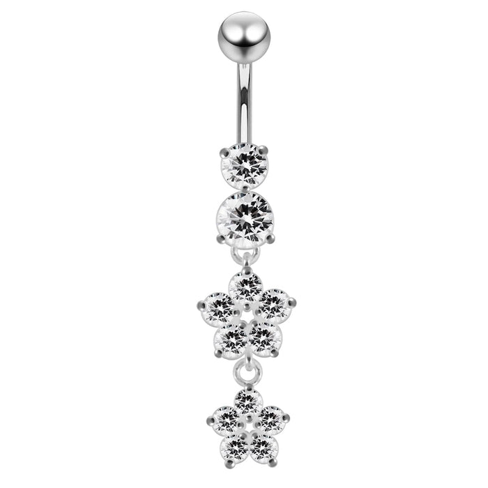 14 Gauge Moving Jeweled Flower Design Navel Ring - Monster Piercing