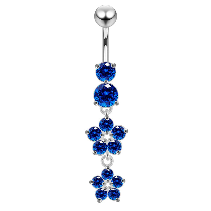 14 Gauge Moving Jeweled Flower Design Navel Ring - Monster Piercing