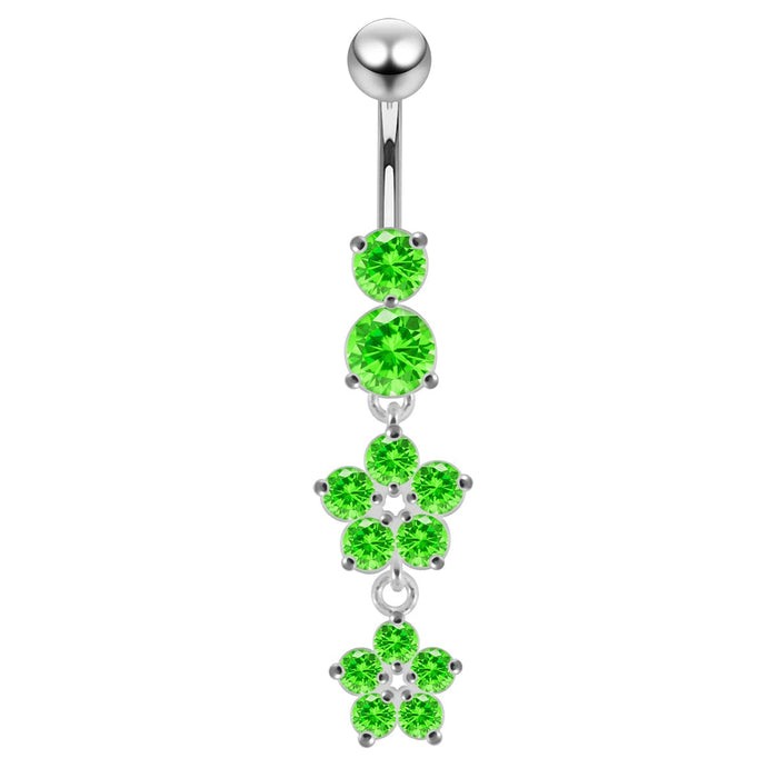 14 Gauge Moving Jeweled Flower Design Navel Ring - Monster Piercing