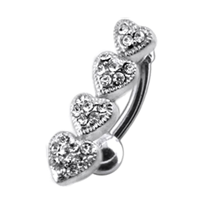 Four Jeweled Hearts Design Navel Ring - Monster Piercing