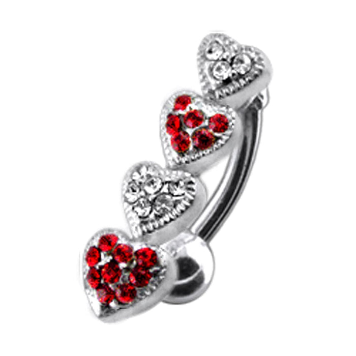 Four Jeweled Hearts Design Navel Ring - Monster Piercing