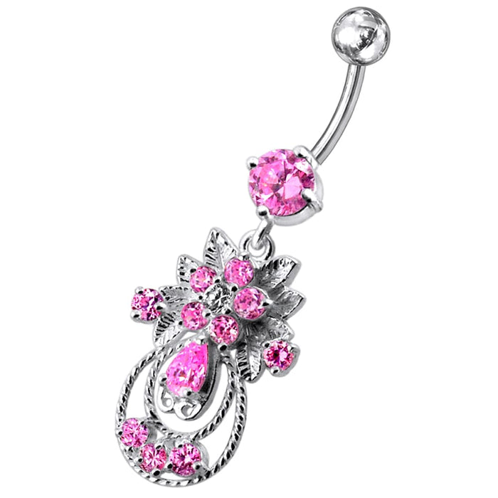 Moving Jeweled Fancy Designed Belly Ring - Monster Piercing