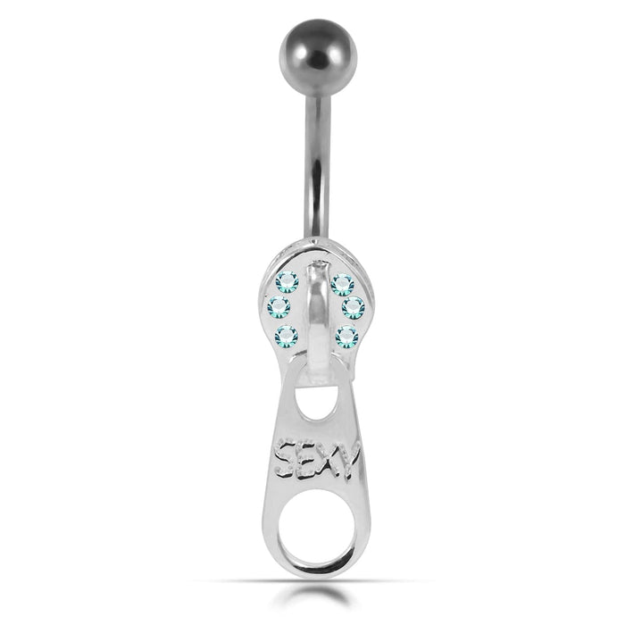 Moving Jeweled Zipper Design Belly Ring - Monster Piercing